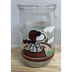 Vintage Welch’s Peanuts Comic Classics Flying Ace Snoopy Woodstock Glass Tumbler